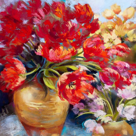 Tulip Firework White Modern Wood Framed Art Print with Double Matting by Whatmore, Nel