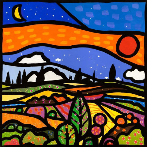 Tramonto in collina White Modern Wood Framed Art Print with Double Matting by Wallas