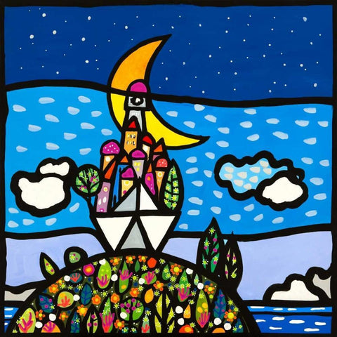 Barca sulla collina Black Ornate Wood Framed Art Print with Double Matting by Wallas