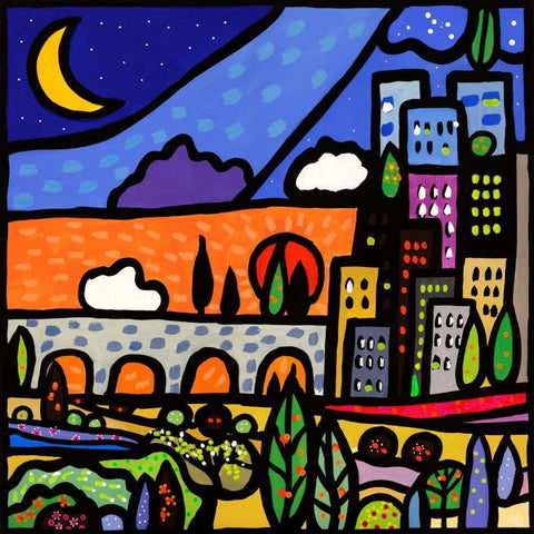 Il ponte della citta Black Modern Wood Framed Art Print by Wallas