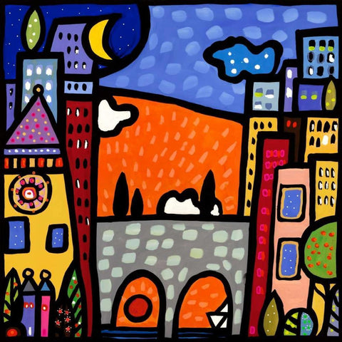 Il ponte del paese White Modern Wood Framed Art Print with Double Matting by Wallas