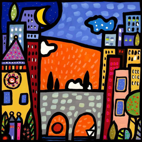 Il ponte del paese White Modern Wood Framed Art Print by Wallas