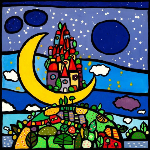 Sogno lunare Black Ornate Wood Framed Art Print with Double Matting by Wallas