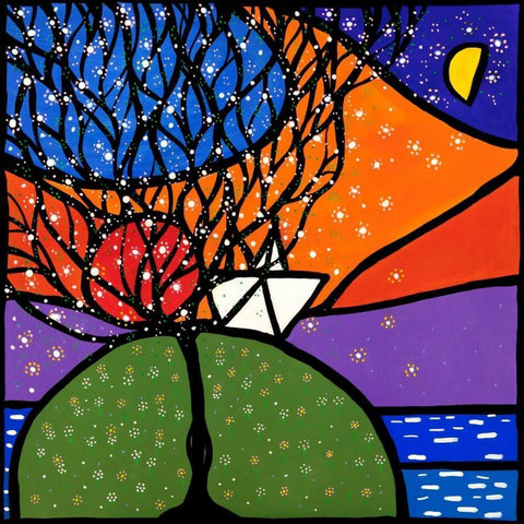 La piccola barca sulla collina Black Modern Wood Framed Art Print with Double Matting by Wallas