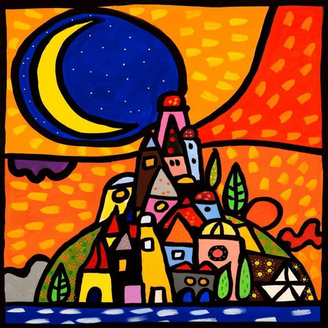 Luna sulla collina White Modern Wood Framed Art Print by Wallas