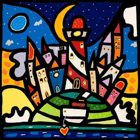 Happy Island Gold Ornate Wood Framed Art Print with Double Matting by Wallas