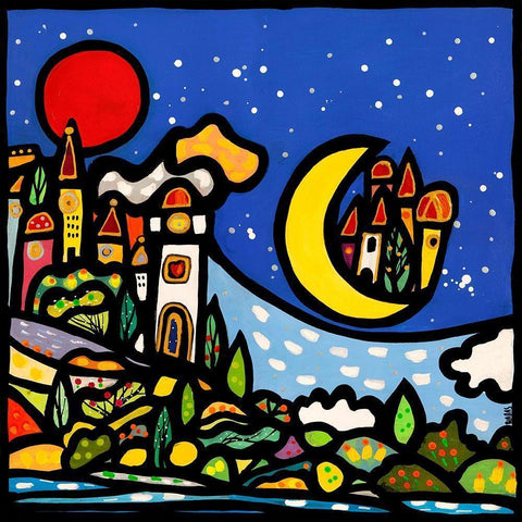 Mondi lontani Black Modern Wood Framed Art Print with Double Matting by Wallas