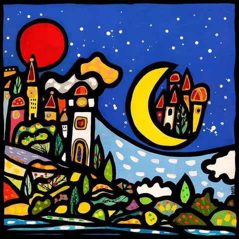 Mondi lontani Black Ornate Wood Framed Art Print with Double Matting by Wallas