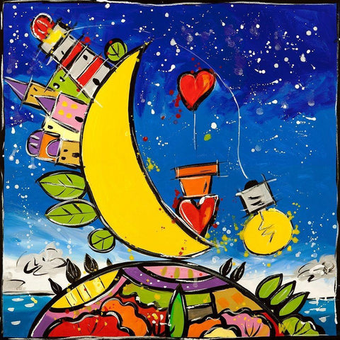 Guarda che luna guarda che amare Black Modern Wood Framed Art Print with Double Matting by Wallas