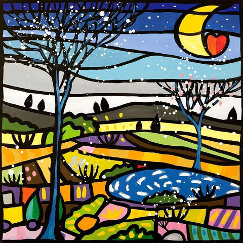 Notte serena Black Modern Wood Framed Art Print by Wallas