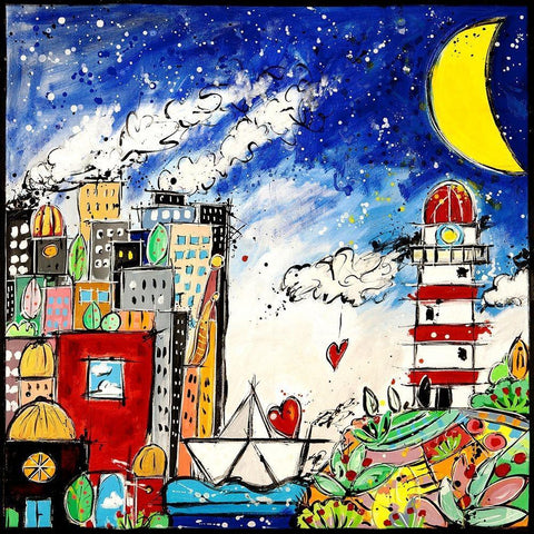 Nella citta dei sogni cE sempre amore White Modern Wood Framed Art Print by Wallas