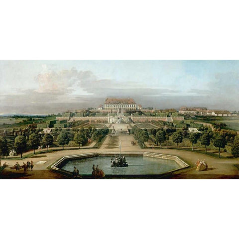 Gardenview of the Kaisers Summer Palace Black Modern Wood Framed Art Print with Double Matting by Bellotto, Bernardo