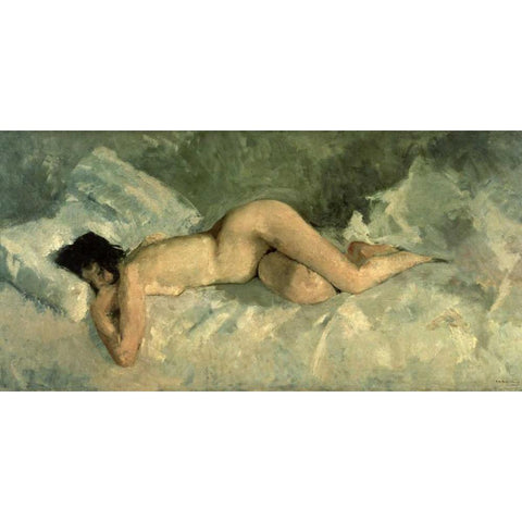 Reclining nude White Modern Wood Framed Art Print by Breitner, George Hendrik