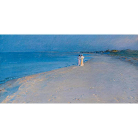 Summer evening at the South Beach, Skagen White Modern Wood Framed Art Print by KrÃ¸yer, Peder Severin