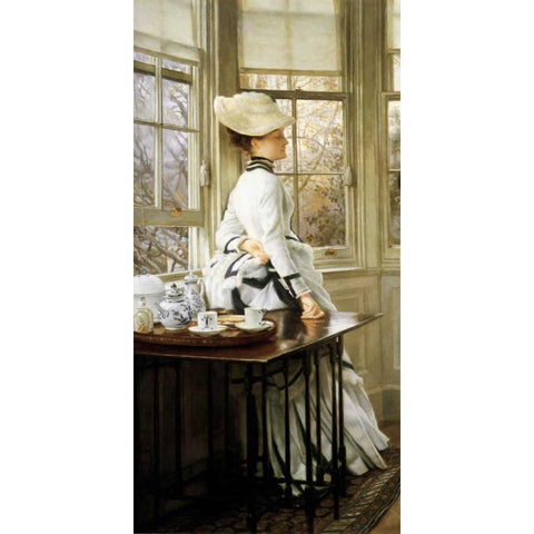 Reading the News (detail) White Modern Wood Framed Art Print by Tissot, James