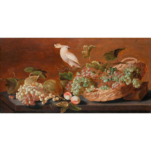 Still Life with Parrot Gold Ornate Wood Framed Art Print with Double Matting by Koets, Roelof
