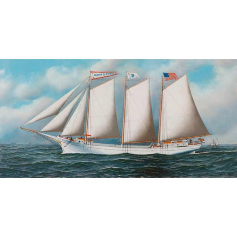 Three Masted Schooner Andrew C. Pierce White Modern Wood Framed Art Print by Jacobsen, Antonio Nicolo Gasparo