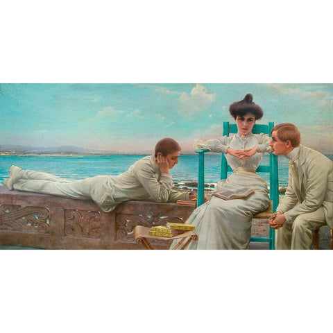 In lettura sul mare White Modern Wood Framed Art Print by Corcos, Vittorio Matteo