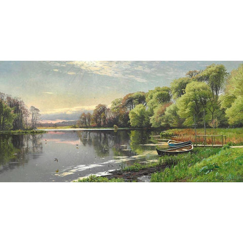 The Mill Pond Black Modern Wood Framed Art Print with Double Matting by Monsted, Peder Mork