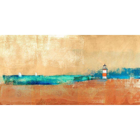 Coast Line and Lighthouse Black Modern Wood Framed Art Print by Alex, Blanco