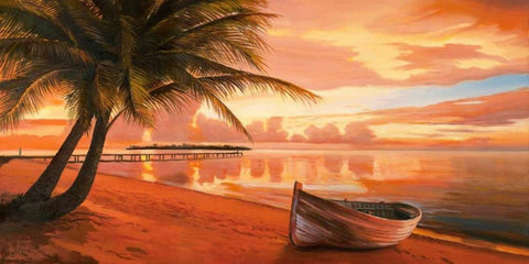Tramonto ai tropici White Modern Wood Framed Art Print with Double Matting by Galasso, Adriano