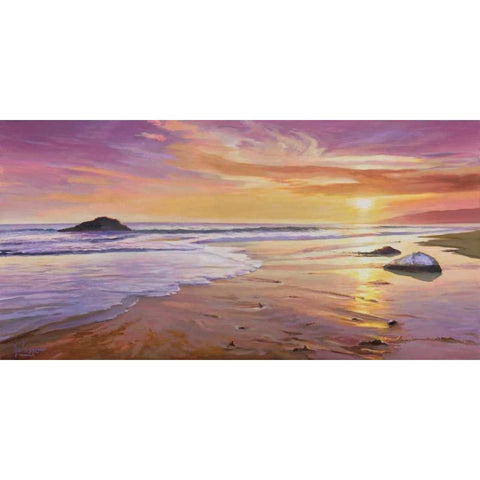 Tramonto sul mare Gold Ornate Wood Framed Art Print with Double Matting by Galasso, Adriano