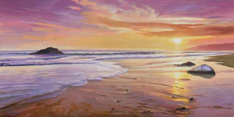 Tramonto sul mare Black Ornate Wood Framed Art Print with Double Matting by Galasso, Adriano