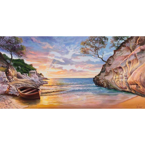 Caletta al tramonto White Modern Wood Framed Art Print by Galasso, Adriano