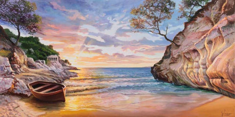 Caletta al tramonto Black Ornate Wood Framed Art Print with Double Matting by Galasso, Adriano