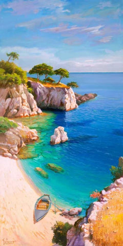 Caletta nel sole Black Ornate Wood Framed Art Print with Double Matting by Galasso, Adriano