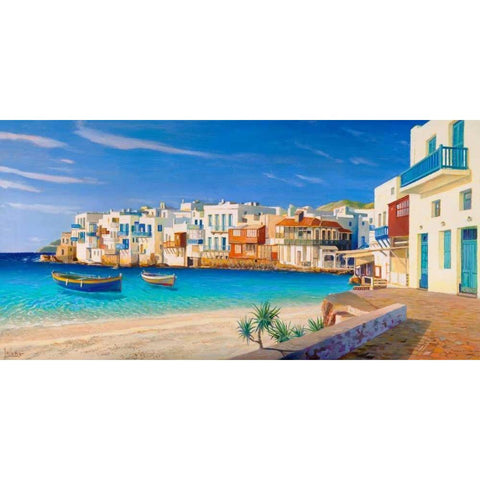 Mykonos Gold Ornate Wood Framed Art Print with Double Matting by Galasso, Adriano