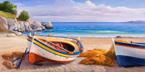 Pomeriggio mediterraneo White Modern Wood Framed Art Print with Double Matting by Galasso, Adriano