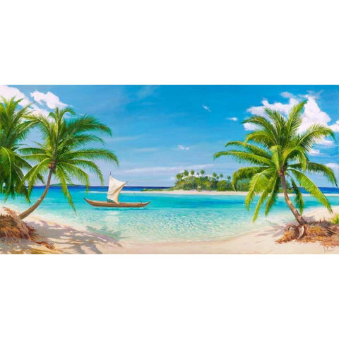 Baia tropicale White Modern Wood Framed Art Print by Galasso, Adriano