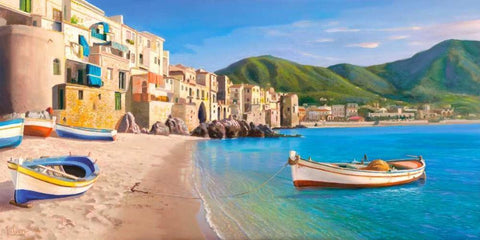 Cefalu Black Ornate Wood Framed Art Print with Double Matting by Galasso, Adriano