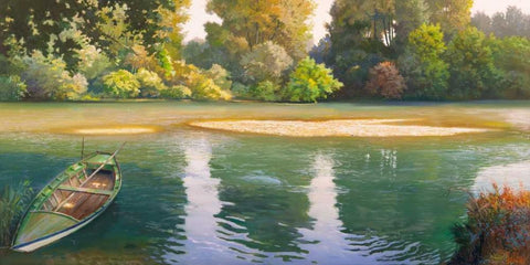 Ansa sul fiume White Modern Wood Framed Art Print with Double Matting by Galasso, Adriano