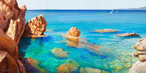 Cala del vento Black Ornate Wood Framed Art Print with Double Matting by Galasso, Adriano