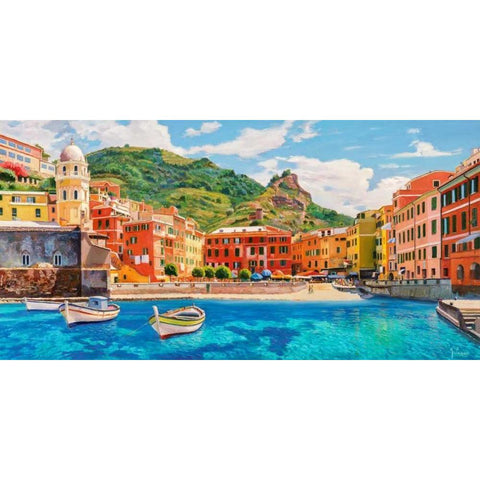 Vernazza nel sole Black Modern Wood Framed Art Print with Double Matting by Galasso, Adriano
