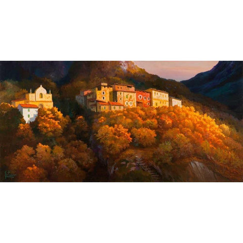 Paese sul monte Gold Ornate Wood Framed Art Print with Double Matting by Galasso, Adriano