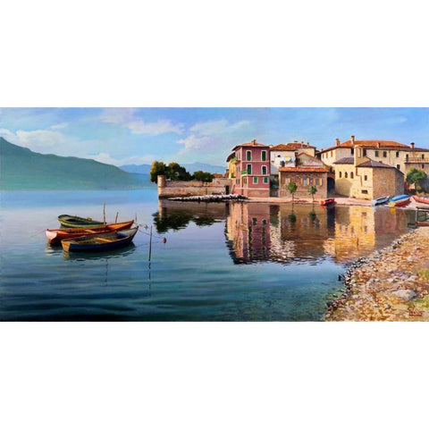 Paese sul lago White Modern Wood Framed Art Print by Galasso, Adriano