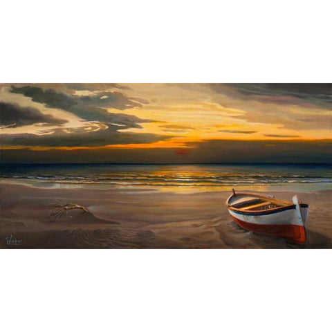 Tramonto sulla battigia Black Modern Wood Framed Art Print with Double Matting by Galasso, Adriano
