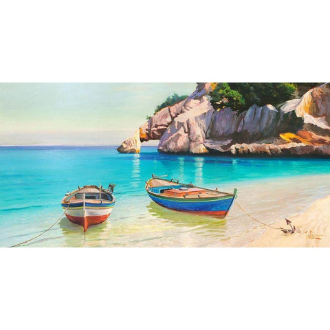 Barche nella caletta- Sardegna (detail) Gold Ornate Wood Framed Art Print with Double Matting by Galasso, Adriano