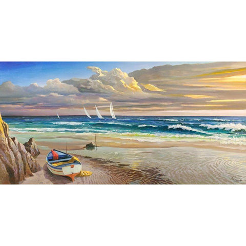 Tramonto sulla battigia Black Modern Wood Framed Art Print with Double Matting by Galasso, Adriano