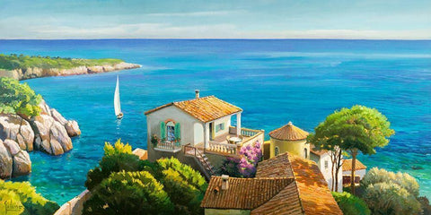 Villa sul Mediterraneo Black Ornate Wood Framed Art Print with Double Matting by Galasso, Adriano