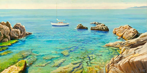 Quieto approdo White Modern Wood Framed Art Print with Double Matting by Galasso, Adriano