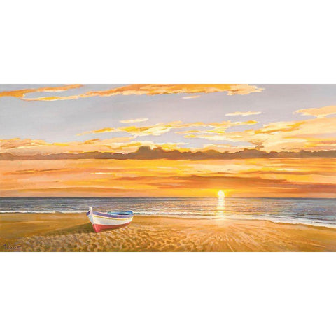 Tramonto sulla battigia Black Modern Wood Framed Art Print with Double Matting by Galasso, Adriano