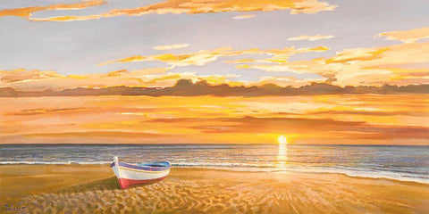 Tramonto sulla battigia White Modern Wood Framed Art Print with Double Matting by Galasso, Adriano