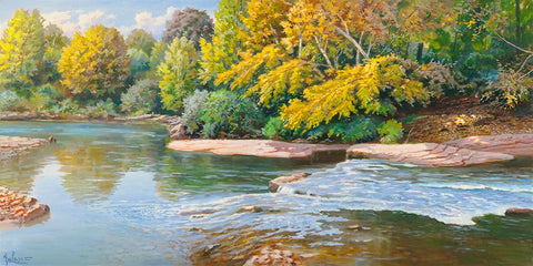 Torrente nei boschi White Modern Wood Framed Art Print with Double Matting by Galasso, Adriano