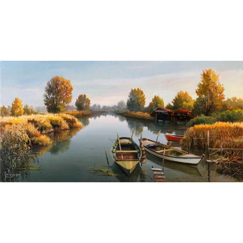 Sul fiume White Modern Wood Framed Art Print by Galasso, Adriano