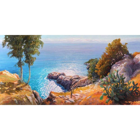 Orizzonte Mediterraneo Gold Ornate Wood Framed Art Print with Double Matting by Galasso, Adriano