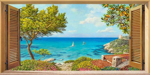 Finestra sul mare Black Ornate Wood Framed Art Print with Double Matting by Del missier, Andrea